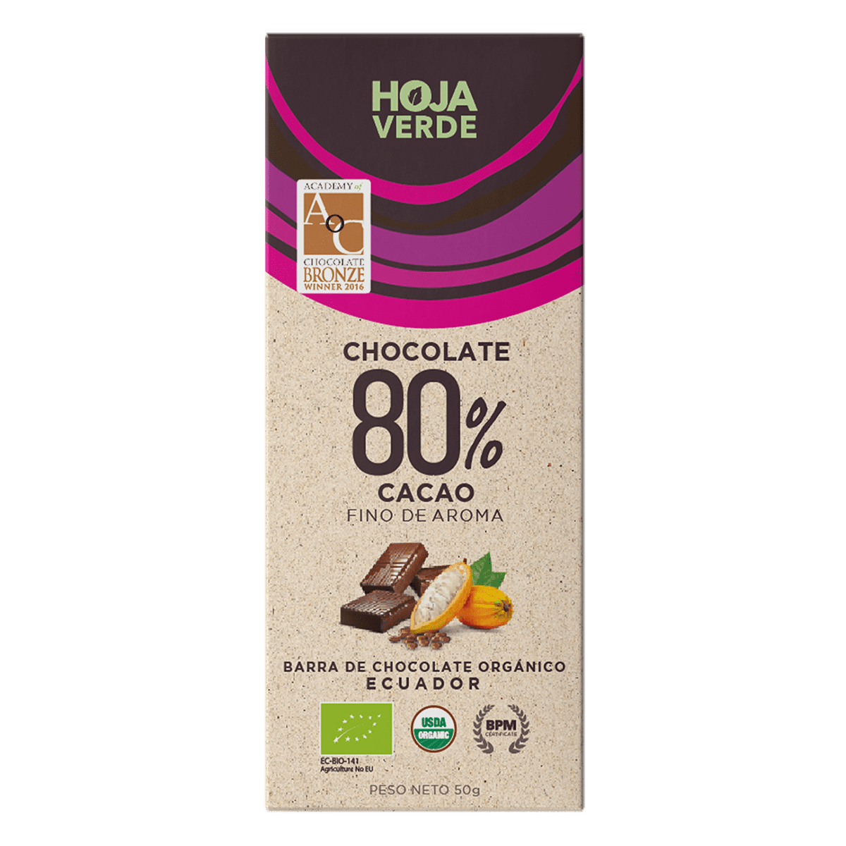 Barra 80% cacao HOJA VERDE 50gr