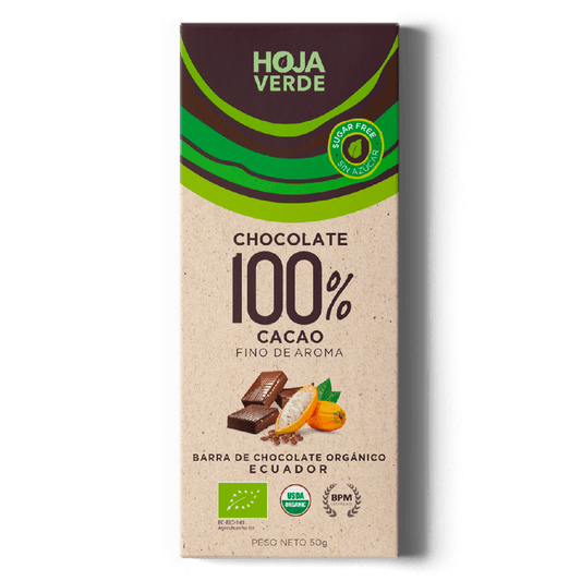 Barra 100% cacao HOJA VERDE 50gr