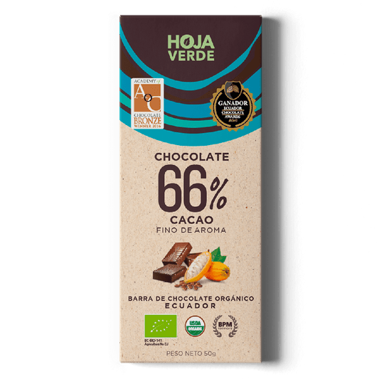 Barra 66% cacao HOJA VERDE 50gr
